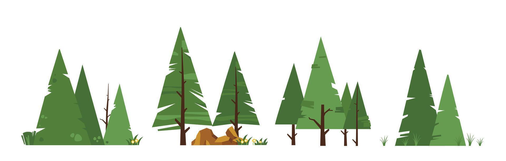 Triangle pine tree landscape icon set, collection of nature panorama illustrations vector
