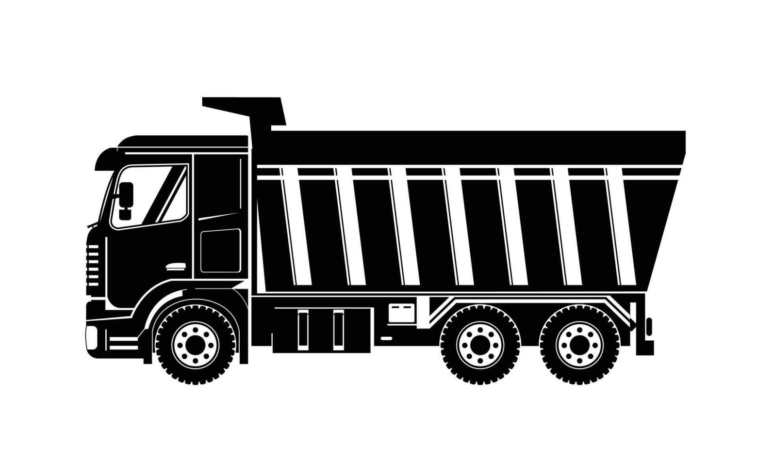 Silhouette of construction truck side view. Heavy equipment construction image for industry or manufacturing vector