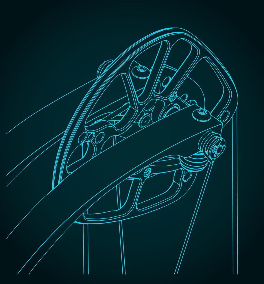 Compound bow cam close-up drawing vector