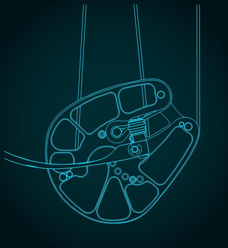 Compound bow cam blueprint illustration vector