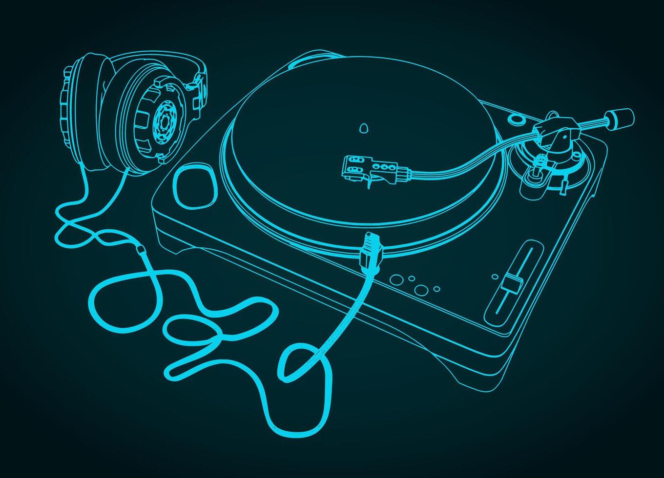 Turntable and headphones illustration vector