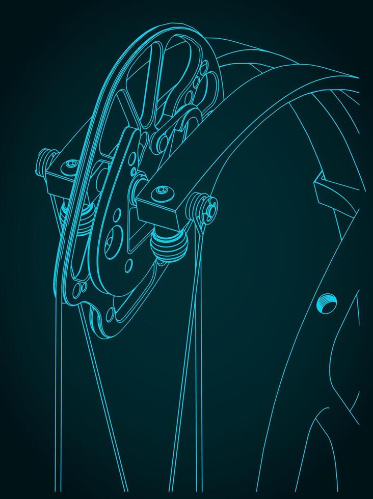 Compound bow cam close-up illustration vector