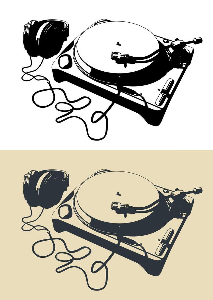 Turntable and headphones vector