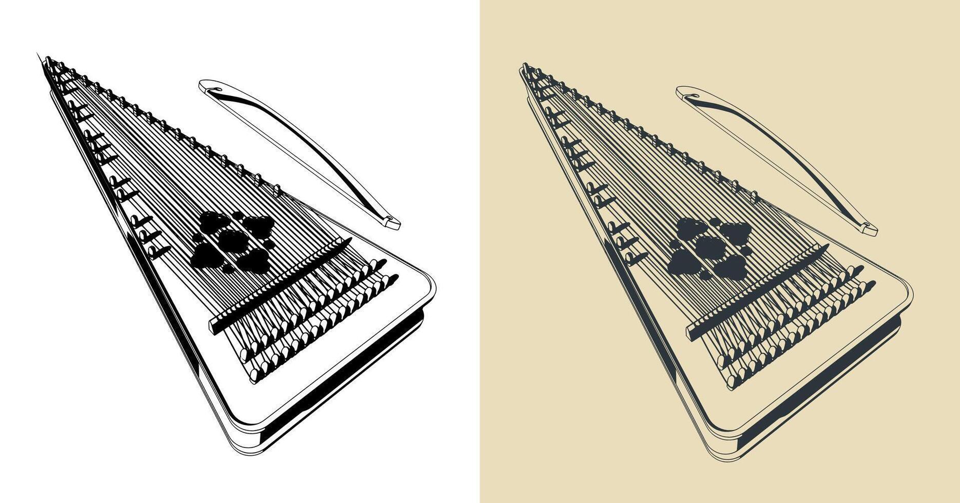 Psaltery ancient multi-stringed musical instrument vector