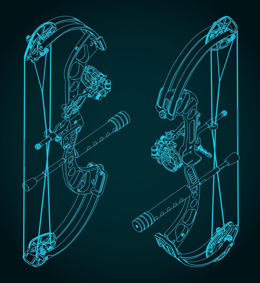 Compound bow isometric blueprints vector