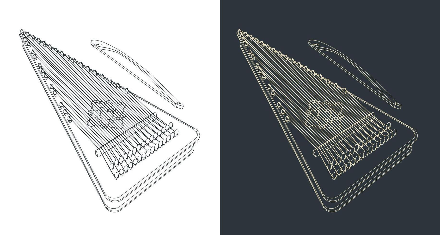 Psaltery instrument illustrations vector