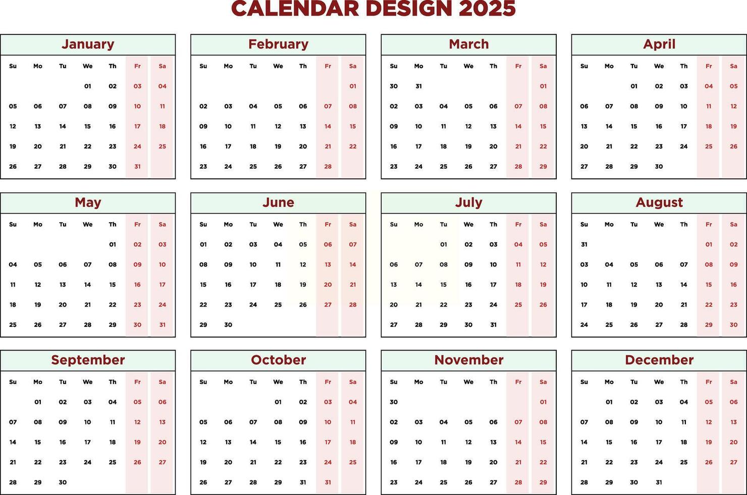 Happy New Year Calendar Design 2025 vector