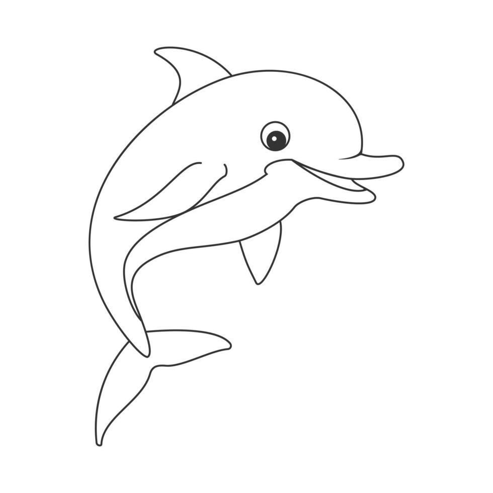 A black and white drawing of a dolphin jumping out of water vector