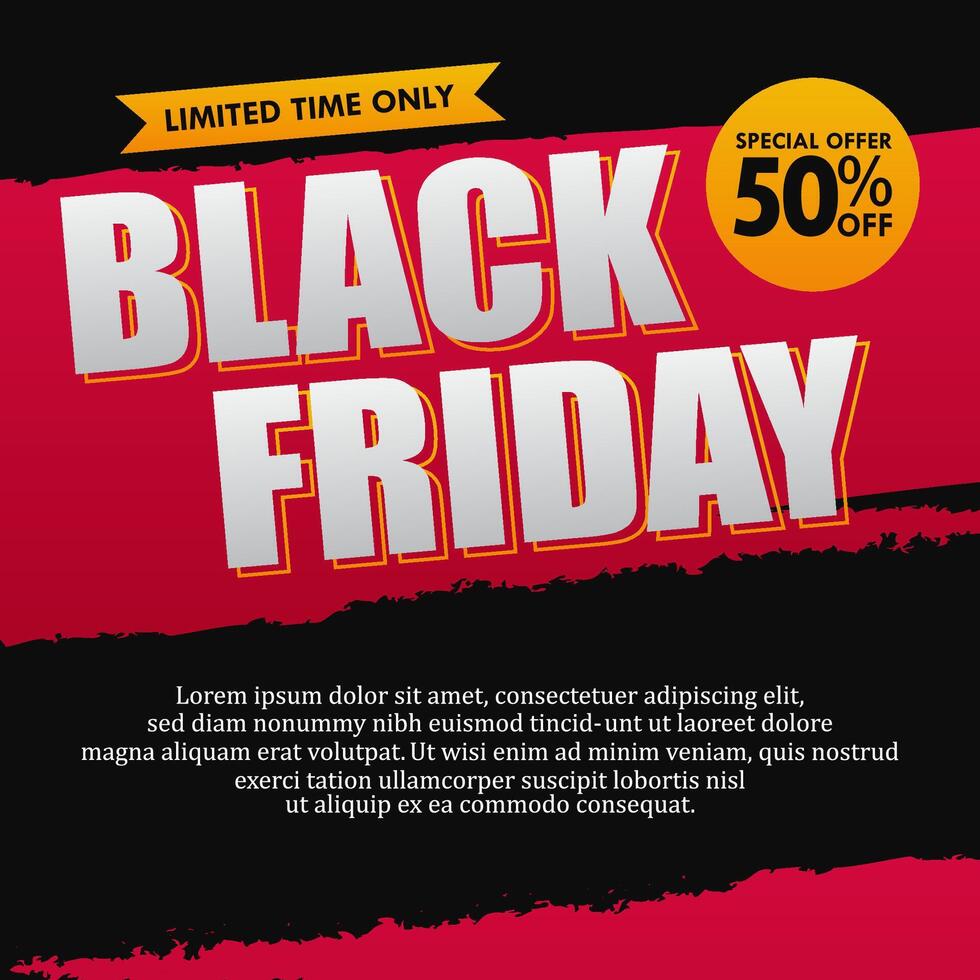 black friday sale banner with red and black background vector