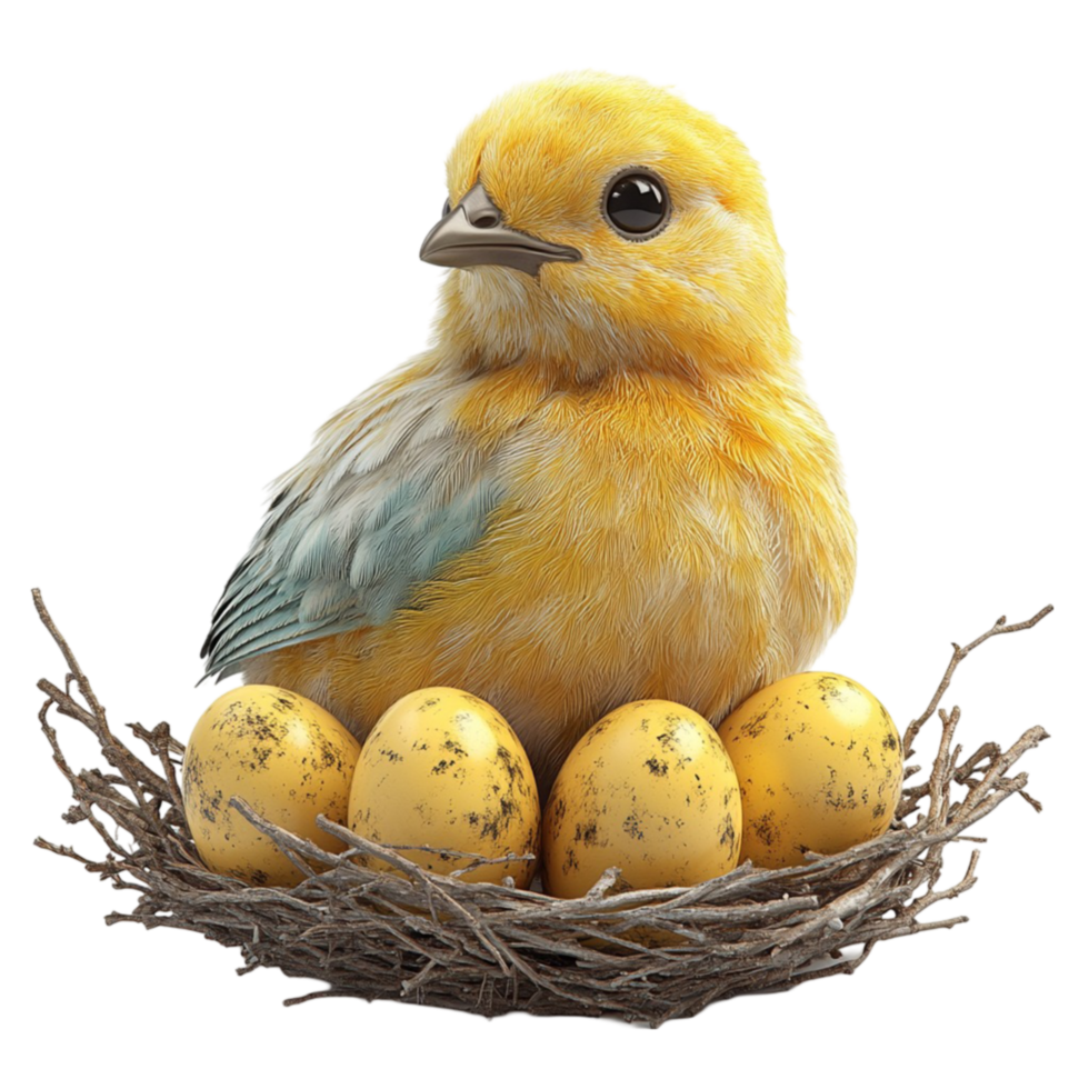 Yellow Bird Sitting on Top of Nest with Eggs png