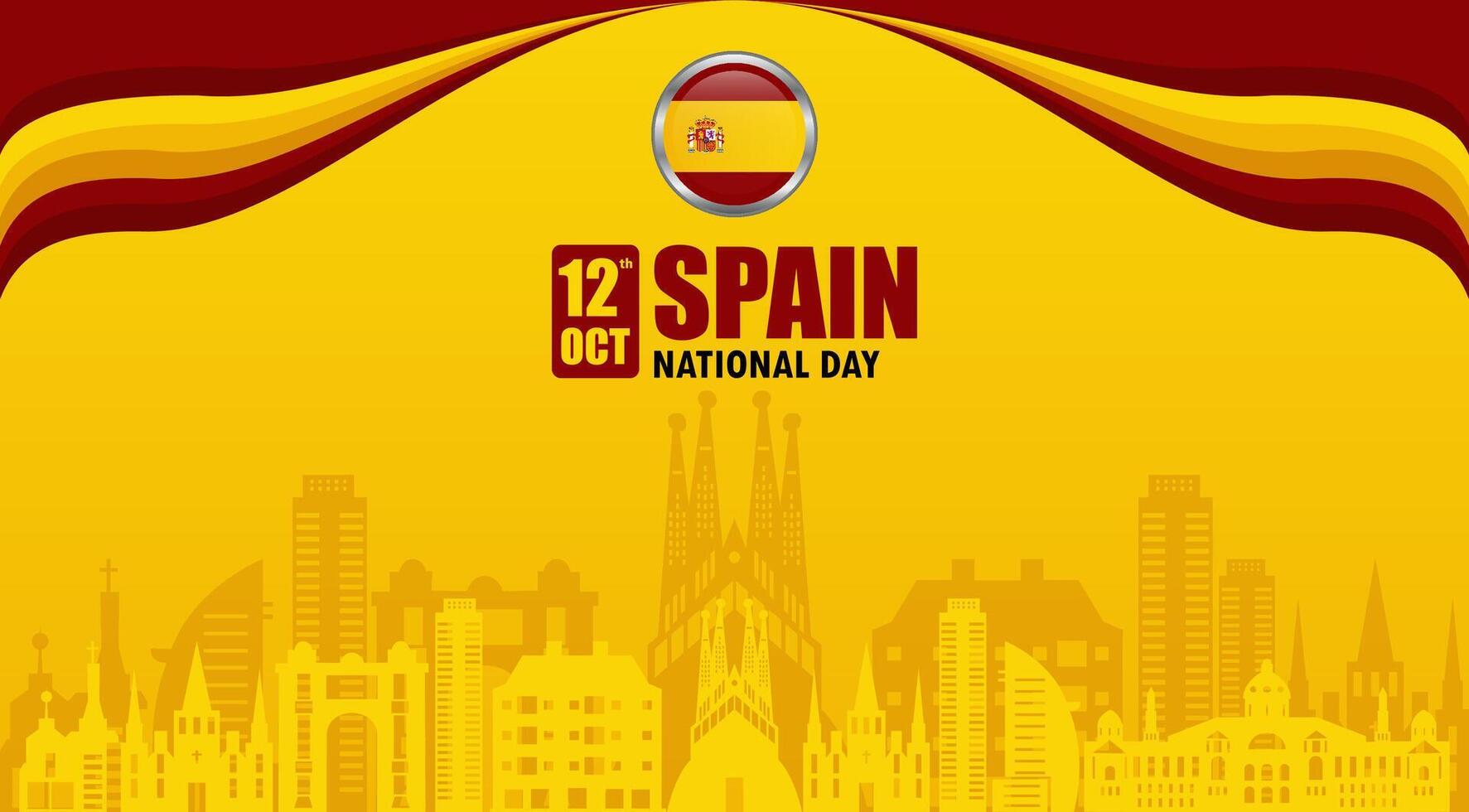 spain national day background with spanish flag and city vector