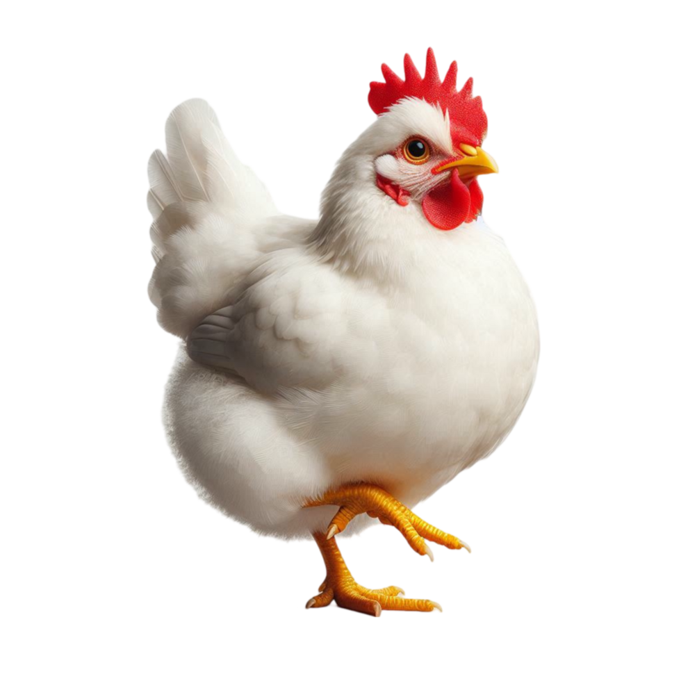 White Chicken with Red Feathers on Transparent Background png