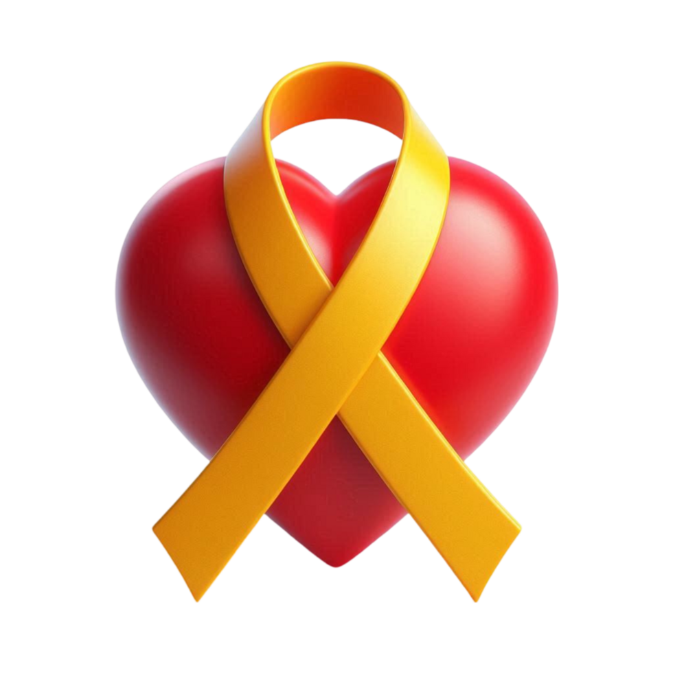3D Heart with Yellow Ribbon png
