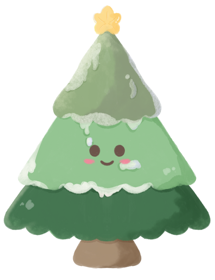 Happy Cartoon Christmas Tree with Snow and Star png
