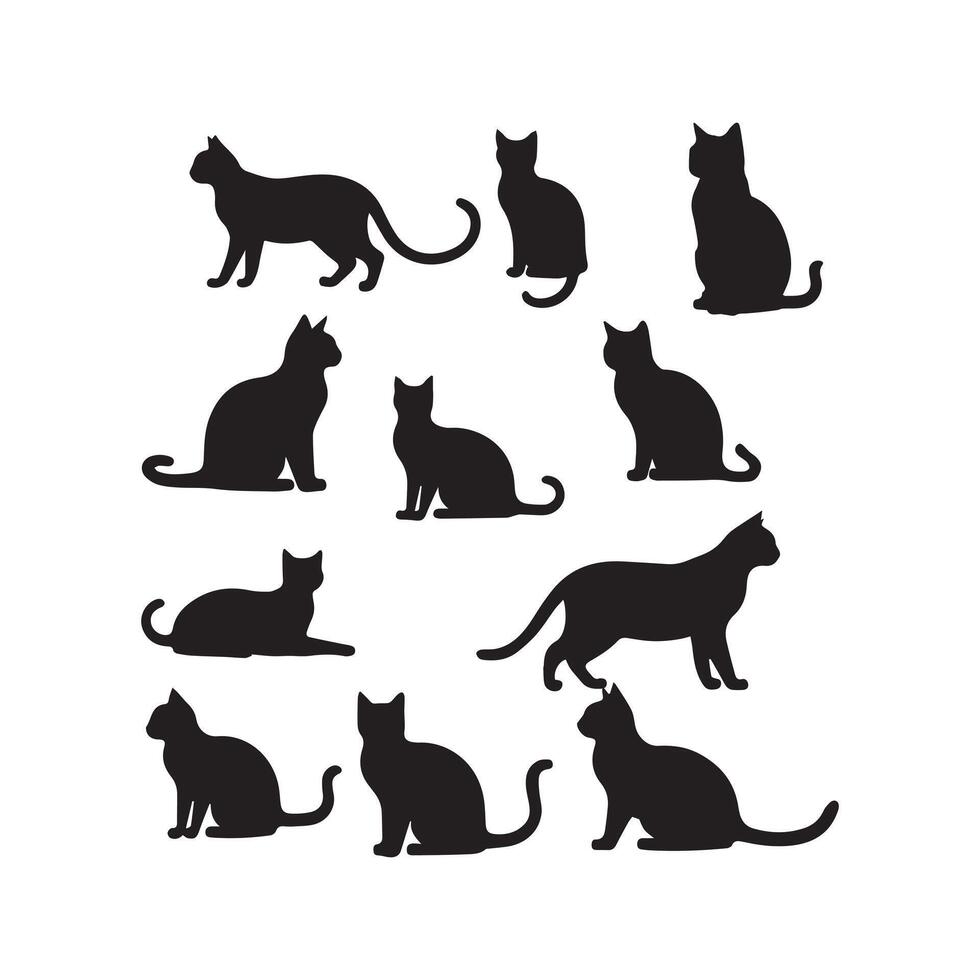 Elegant Cat Silhouette Designs on White Backgrounds vector