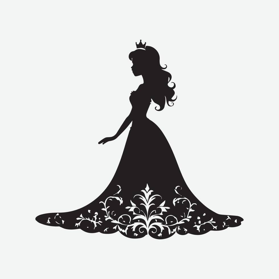 The Charm of Princess Silhouettes on Clean White Backgrounds vector