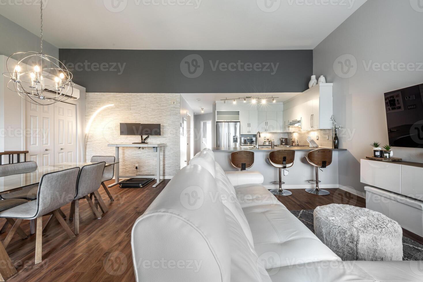 Inside and outside facade and interior of apartment in Brossard closed to Montreal Quebec Canada photo