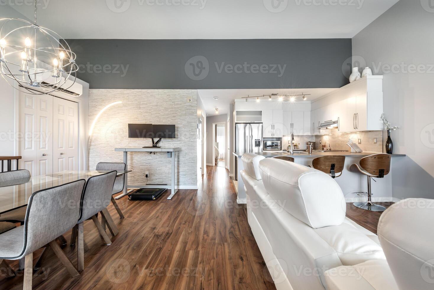 Inside and outside facade and interior of apartment in Brossard closed to Montreal Quebec Canada photo