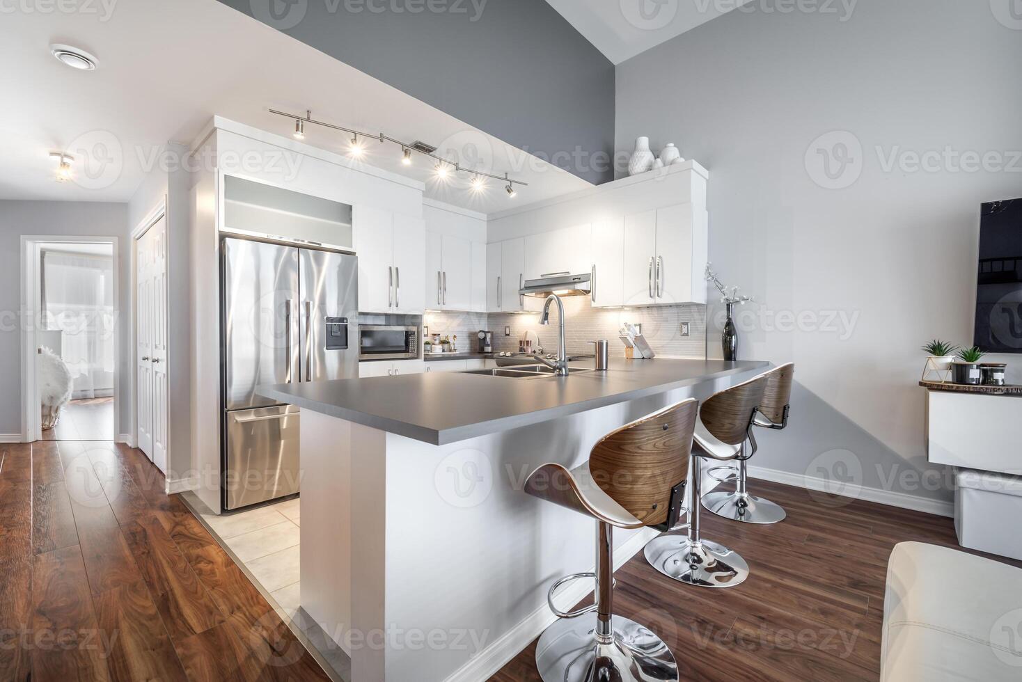 Inside and outside facade and interior of apartment in Brossard closed to Montreal Quebec Canada photo