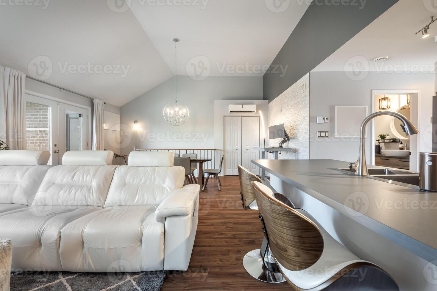 Inside and outside facade and interior of apartment in Brossard closed to Montreal Quebec Canada photo