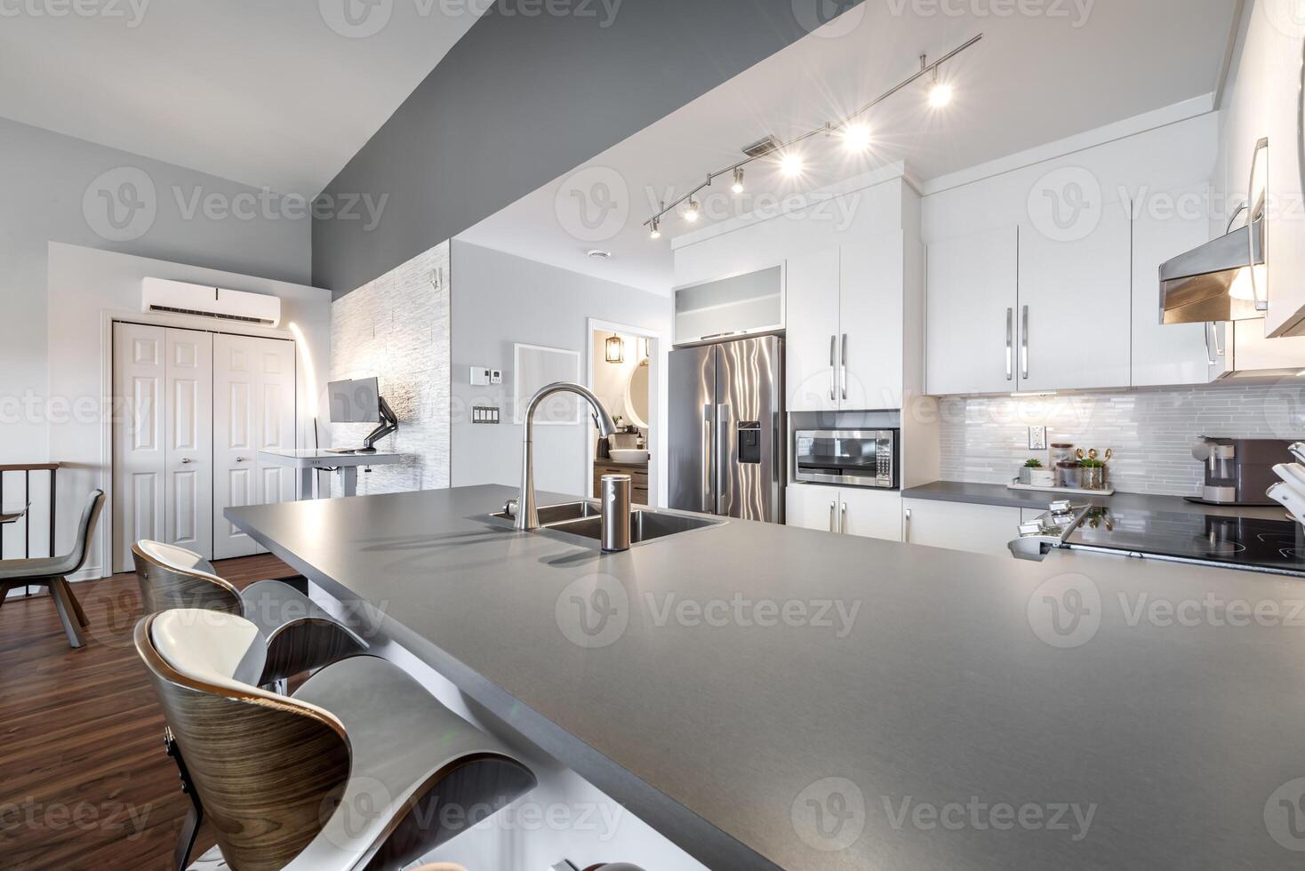 Inside and outside facade and interior of apartment in Brossard closed to Montreal Quebec Canada photo