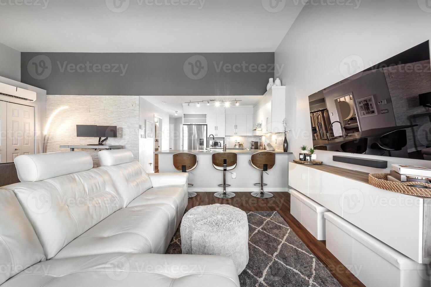 Inside and outside facade and interior of apartment in Brossard closed to Montreal Quebec Canada photo