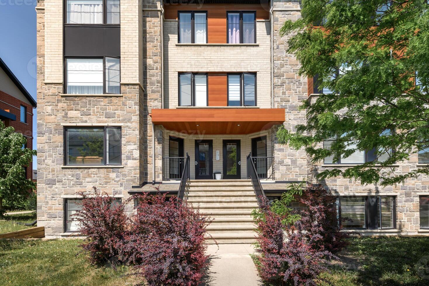 Inside and outside facade and interior of apartment in Brossard closed to Montreal Quebec Canada photo