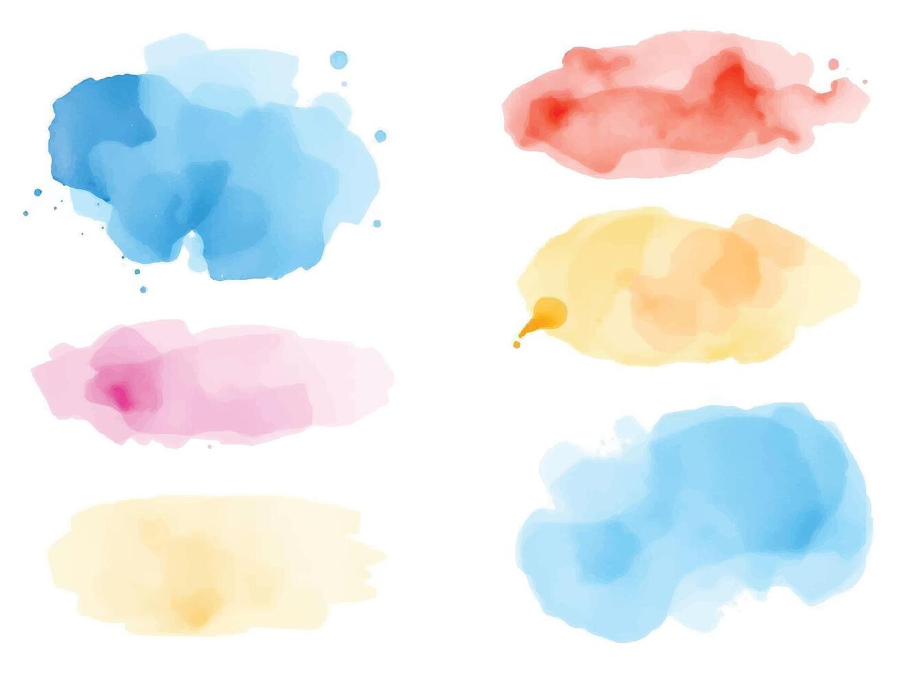 Set of colorful watercolor swatches in pink, blue, yellow, and red pastel tones, ideal for creative and artistic projects. vector