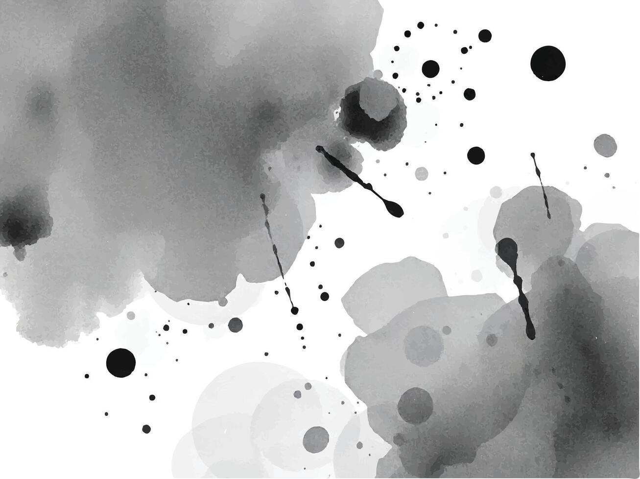 Modern grayscale watercolor artwork with blobs and strokes creating an abstract design, ideal for sophisticated or dramatic projects. vector
