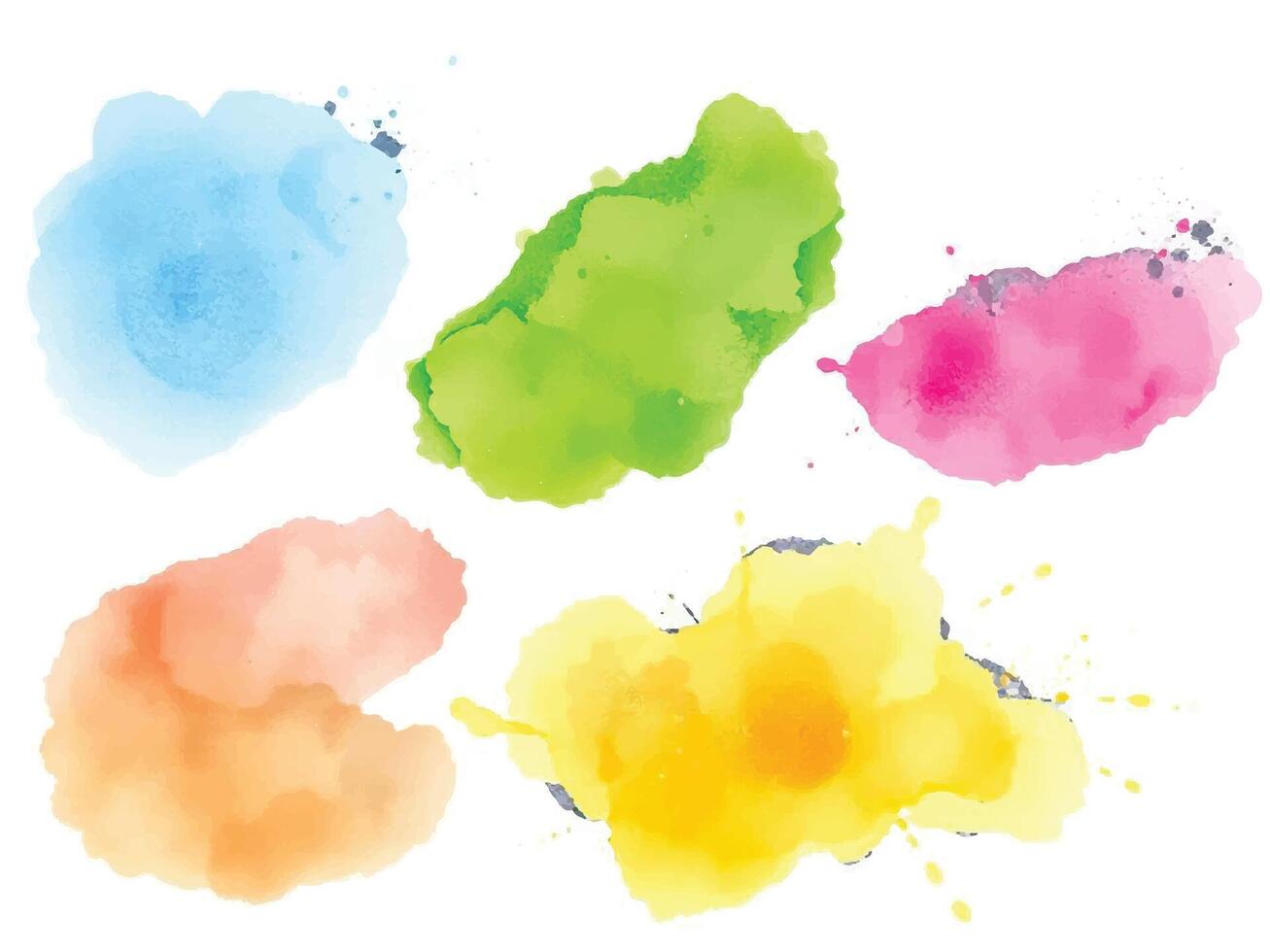 Vibrant watercolor blobs in green, blue, yellow, and pink tones blending together, ideal for cheerful and artistic designs. vector