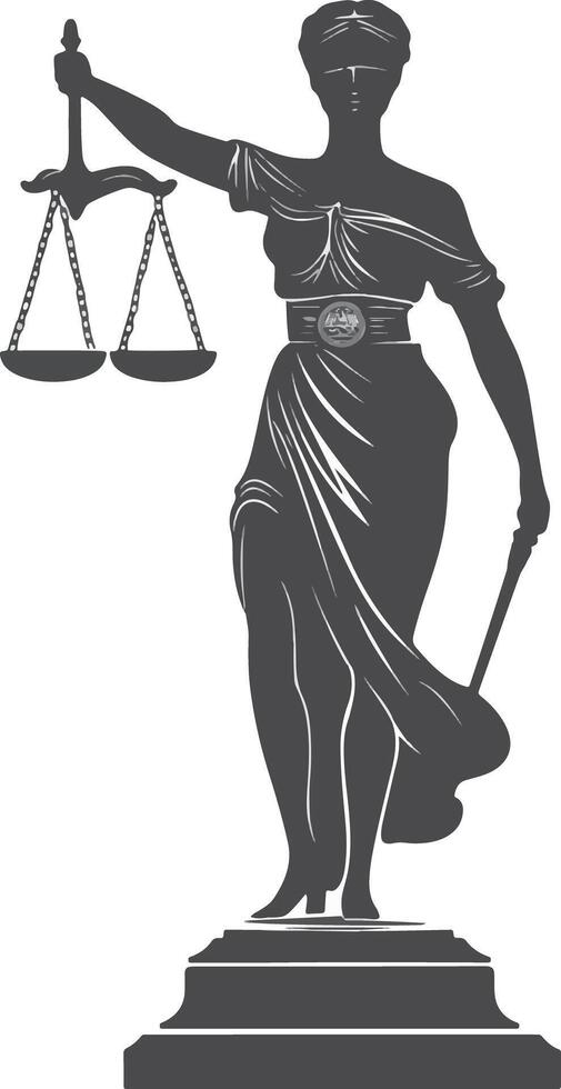 Lady Justice Silhouette Holding Scales and Sword vector