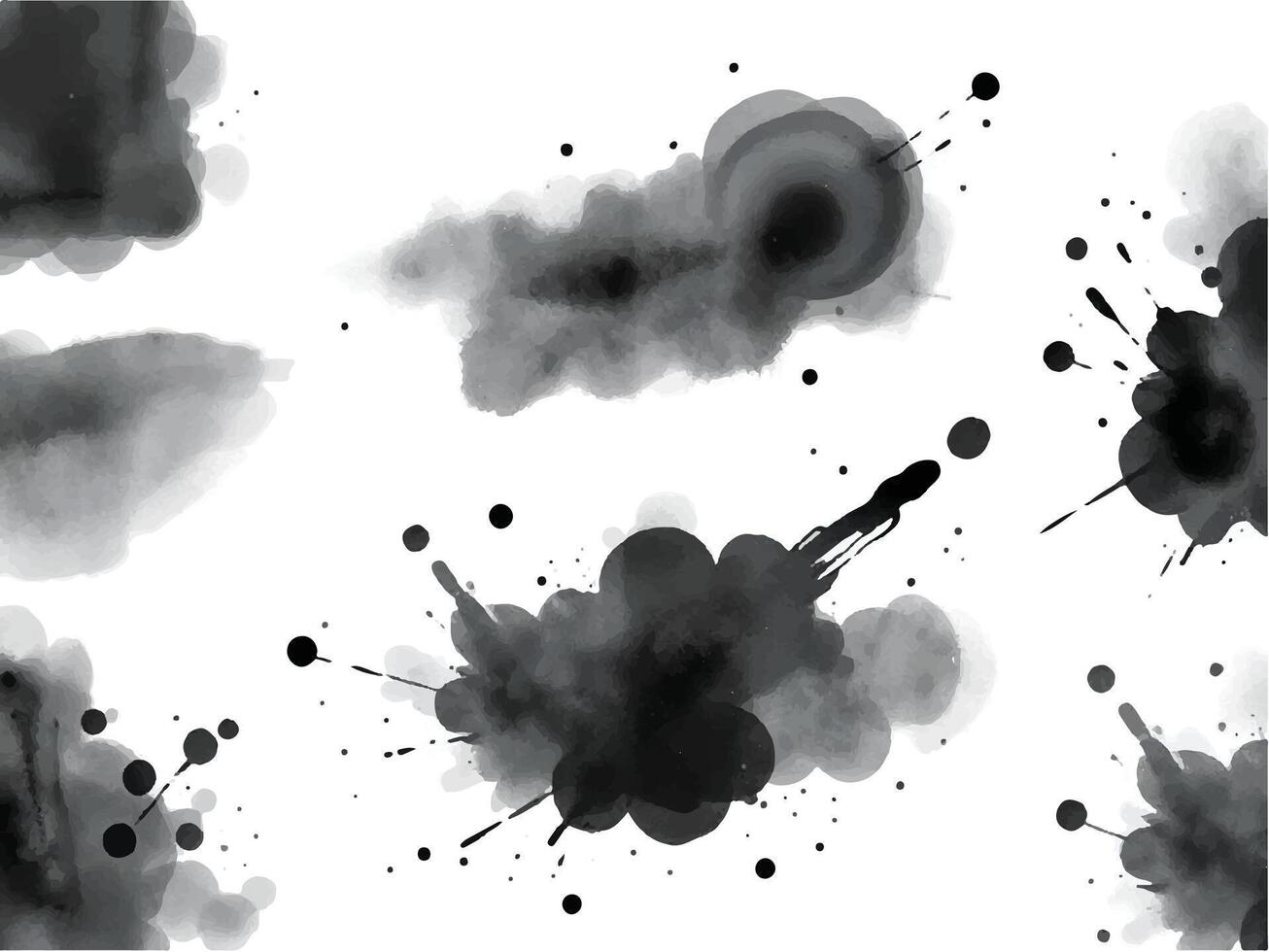 Black Ink Watercolor Splashes and Circles vector