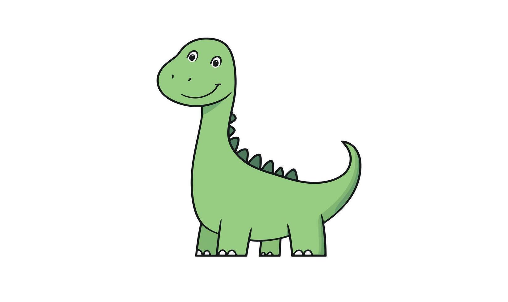 Cute cartoon drawing of a green dinosaur with a cheerful expression, ideal for kids designs, educational projects, or fun themes. vector