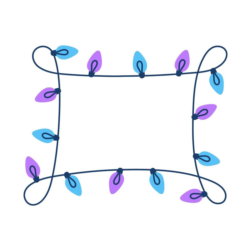Hand drawn illustration of Christmas lights for creating festive designs. Decorative frame vector