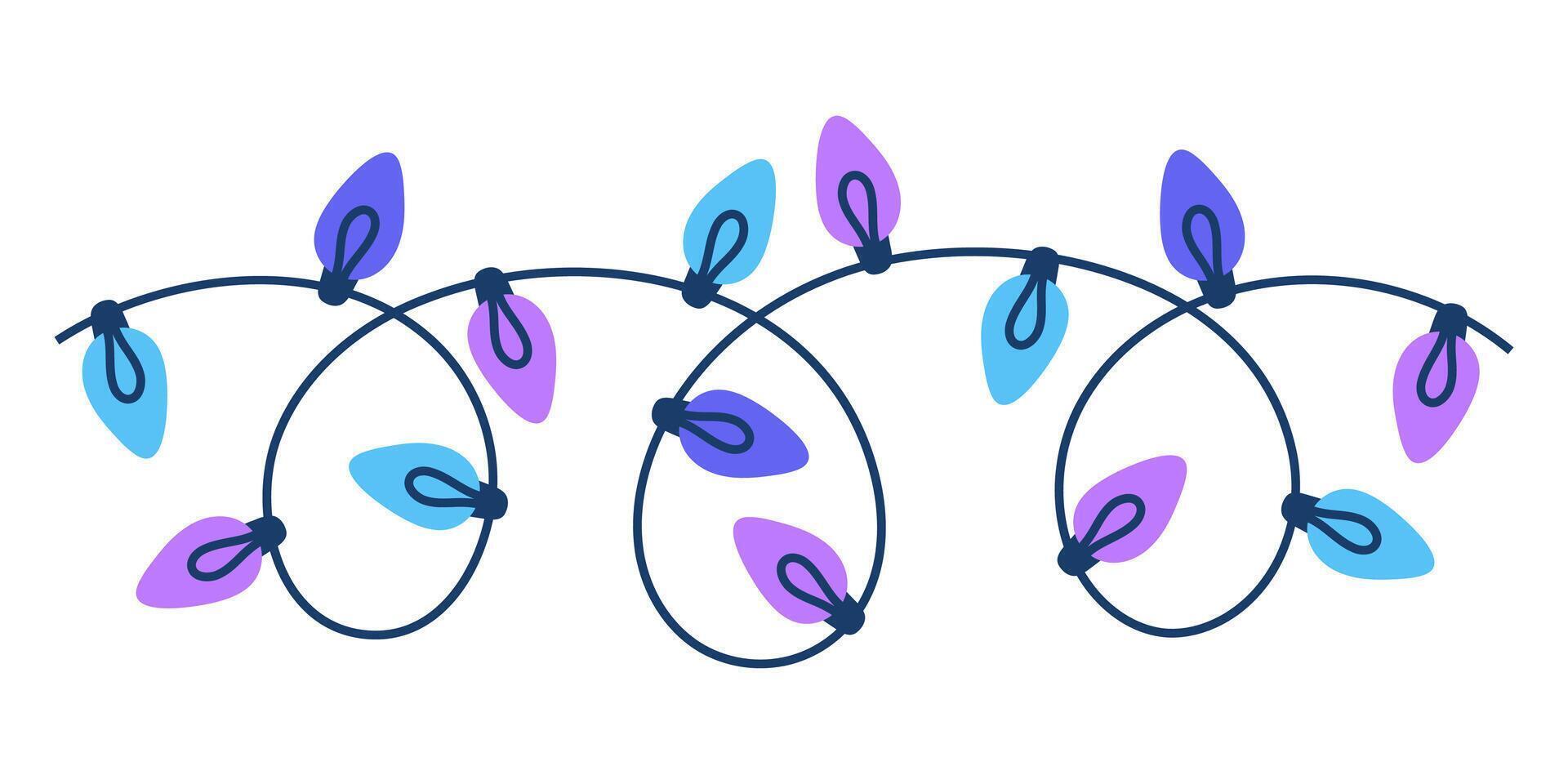 Hand drawn illustration of colorful Christmas lights for creating festive designs. Decorative border vector