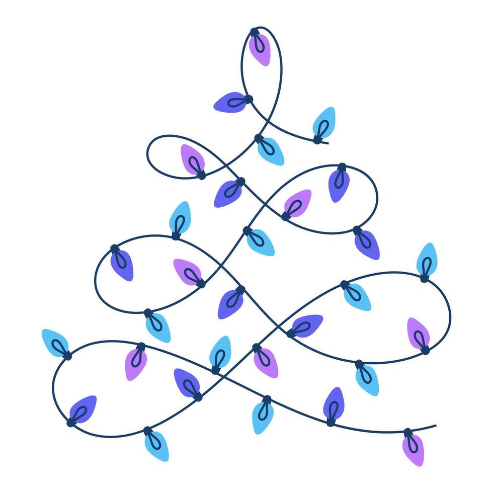 Hand drawn illustration of Christmas lights for creating festive designs. Decorative Christmas tree vector