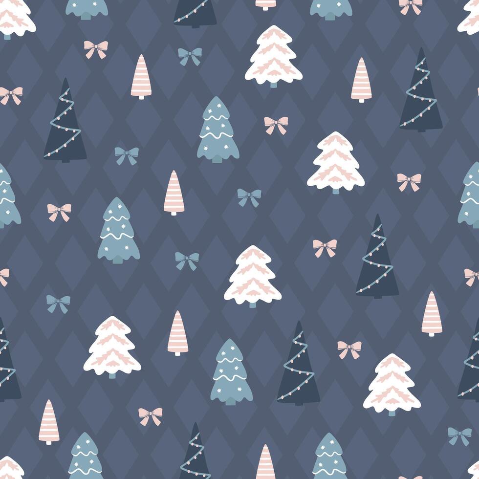 Seamless pattern with christmas tree and bow vector