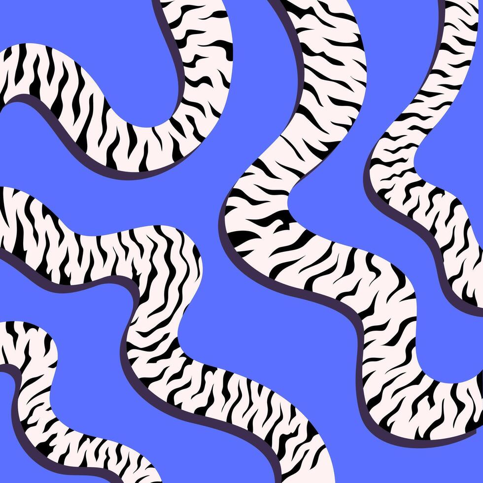 Abstract interaction of black and white stripes a zebra pattern intertwining in a dynamic and harmonious rhythm, creating visual contrast and depth vector
