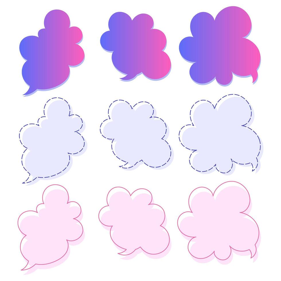 Multi-colored speech bubbles in gradients, dashes and strokes vector
