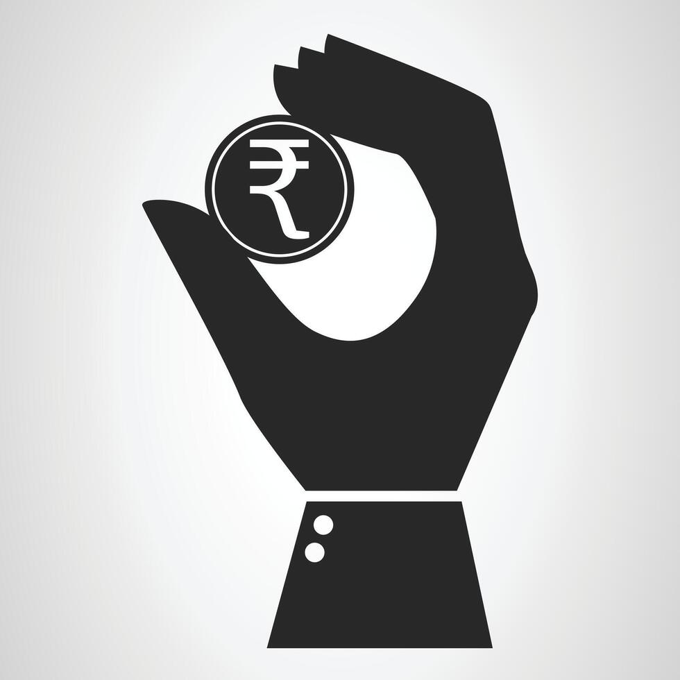 Hand Rupee Coin Silhouette Icon Business Banking Illustration vector