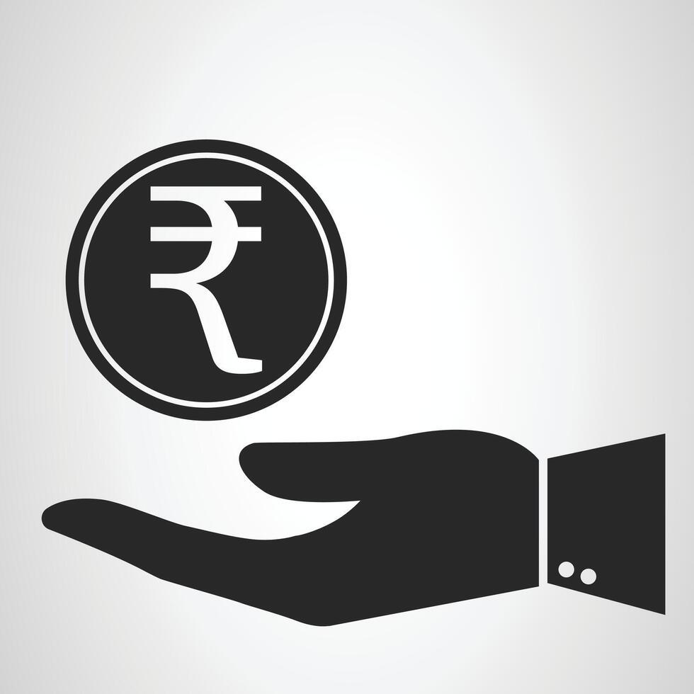 Hand Rupee Coin Silhouette Icon Business Banking Illustration vector