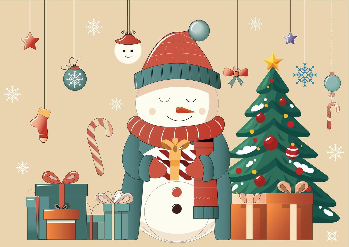 Christmas scene with snowman vector