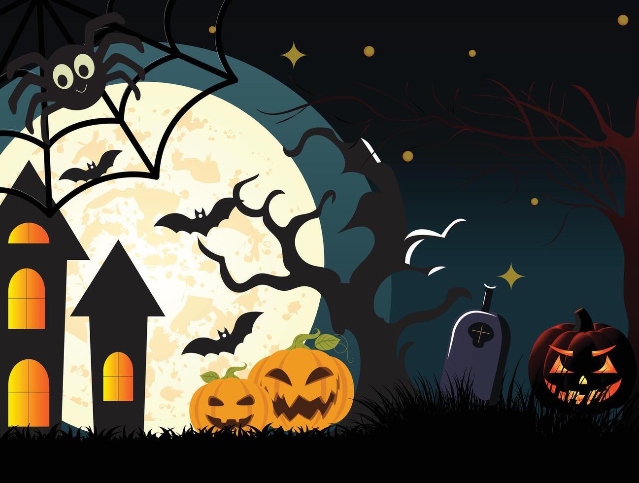 Halloween scene with pumpkins vector