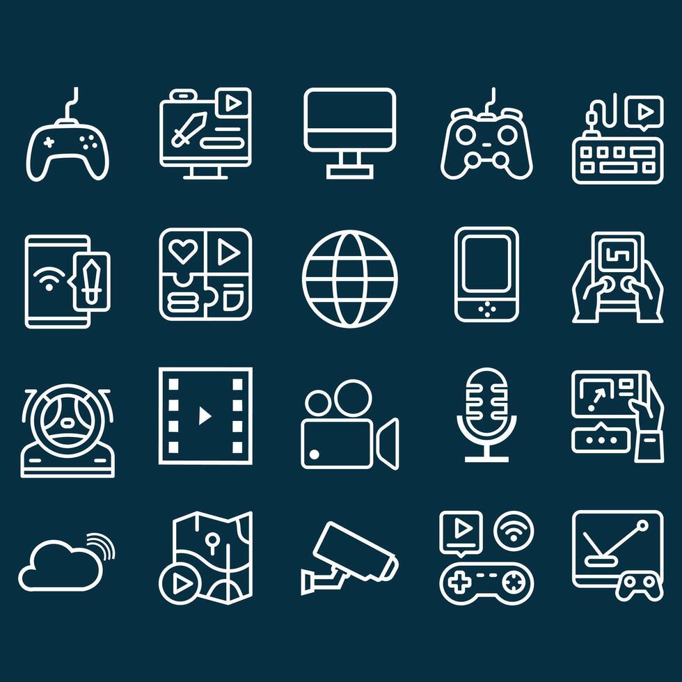 Game streaming outlined icons vector