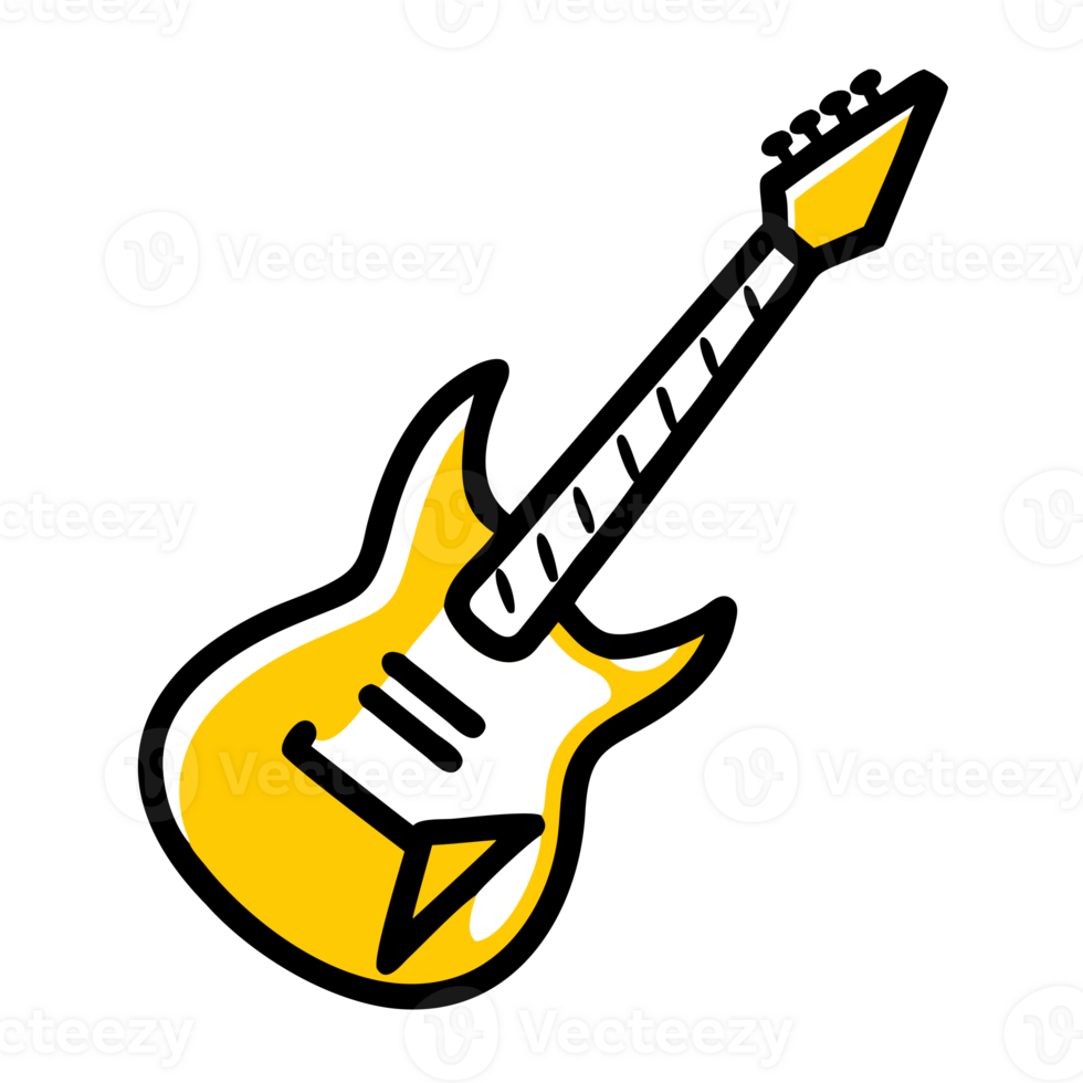 A stylized cartoon depiction of a yellow electric guitar cutouts png