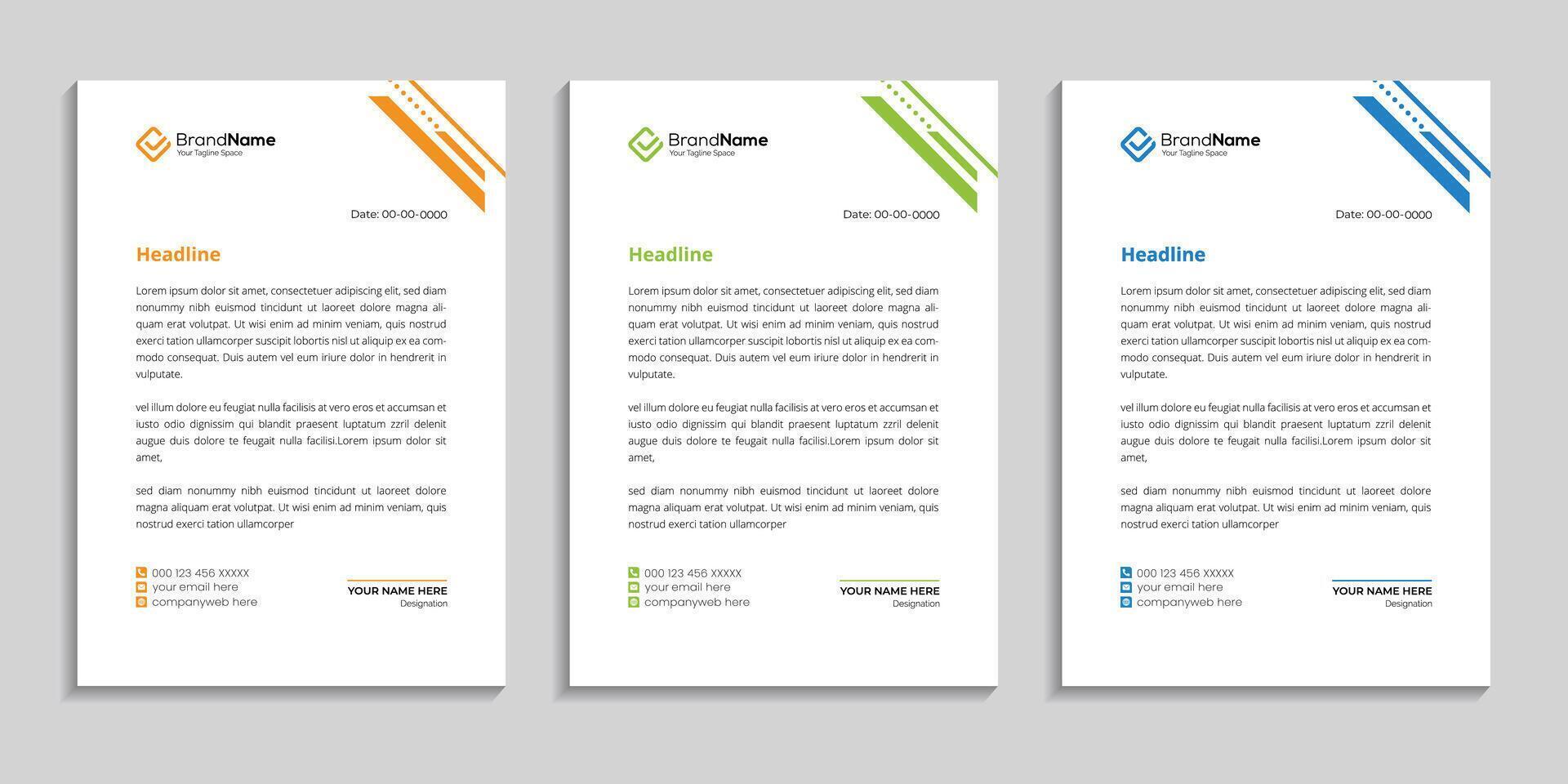 letterhead design template with three color variation use to company business vector