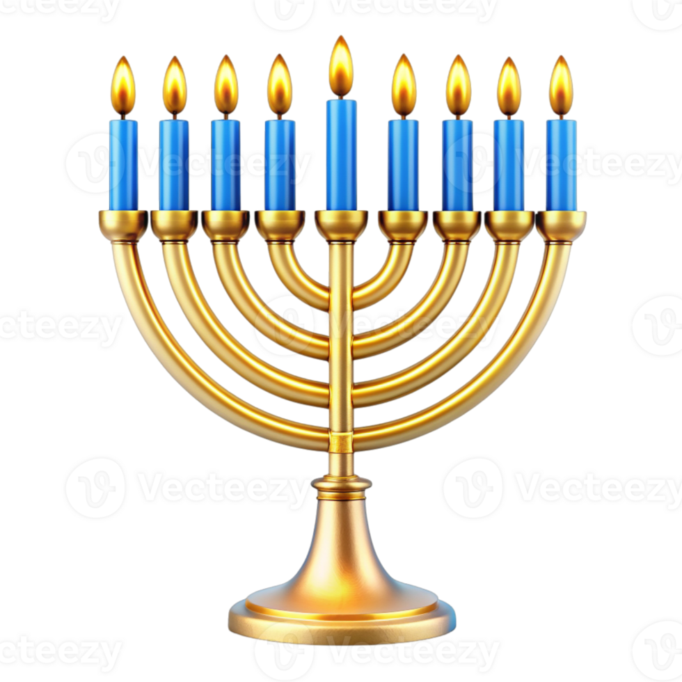 menorah with nine blue candles is brightly lit, symbolizing the celebration of Hanukkah cutouts png