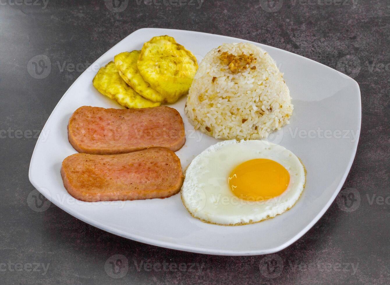 Luncheon Meat Silog Filipino Luncheon Meat, Garlic Rice, and Egg Breakfast, photo