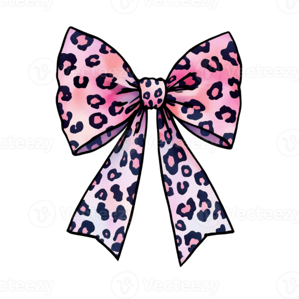 A pink bow features a leopard print pattern, showcasing a combination of tan and black spots. cutouts png