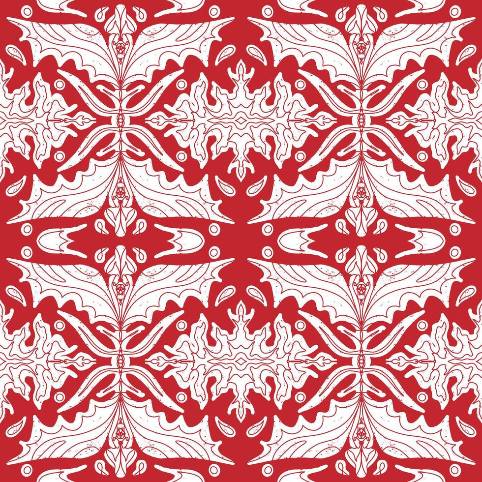 a red and white pattern with a floral design vector